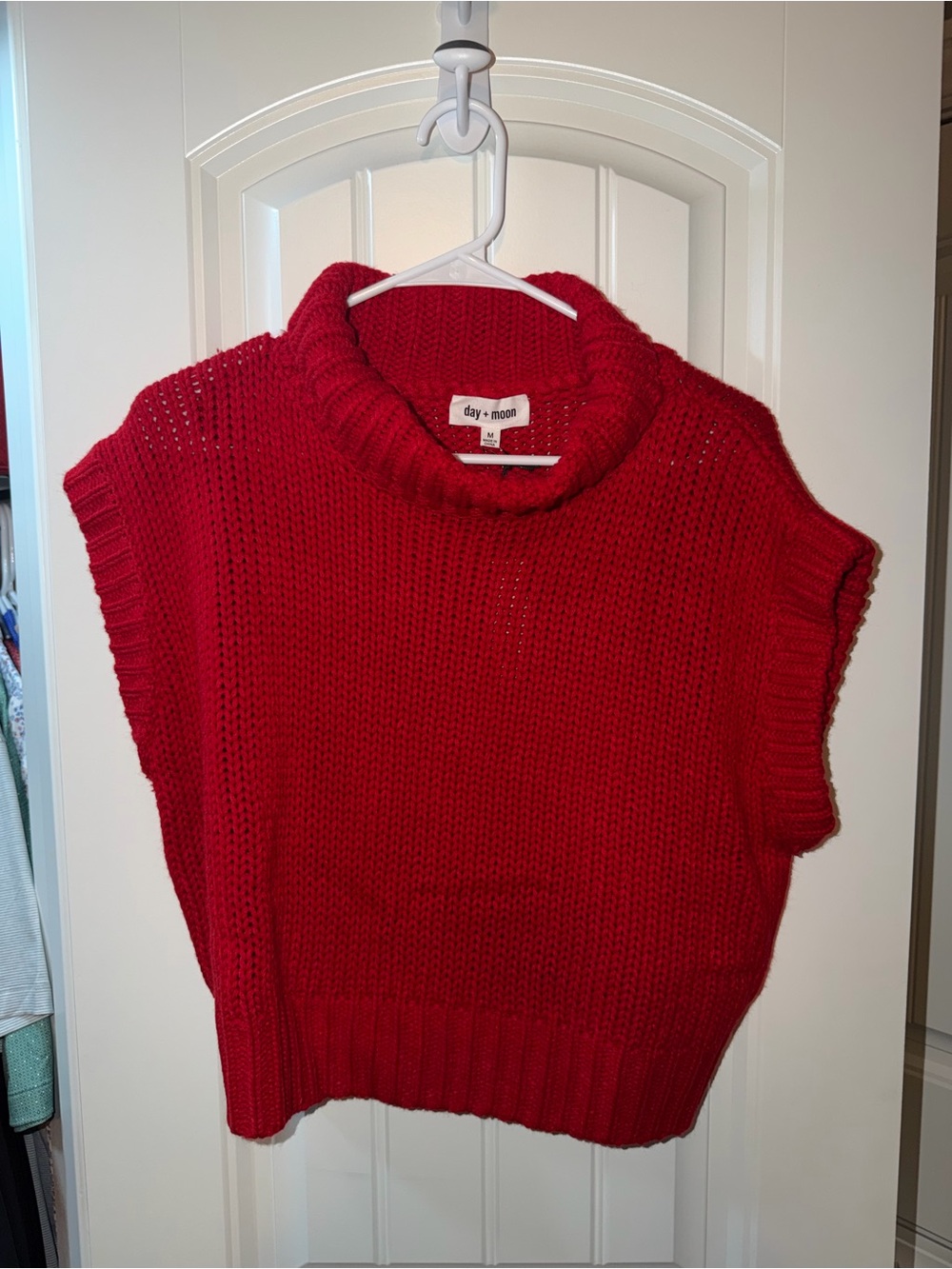 Day + Moon Cropped Turtleneck Knit Sweater Top in red